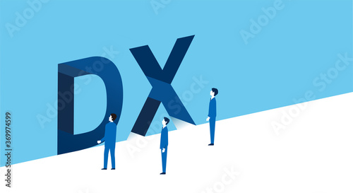 DXと壁、デジタルトランスフォーメーションのイラストイメージ、ベクター