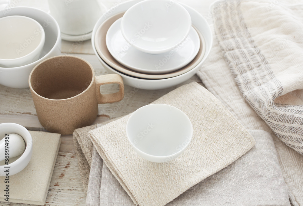 Various dishes and linen textures Various dishes and linen textures