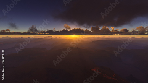 Desert landscape with stunning sky at sunset