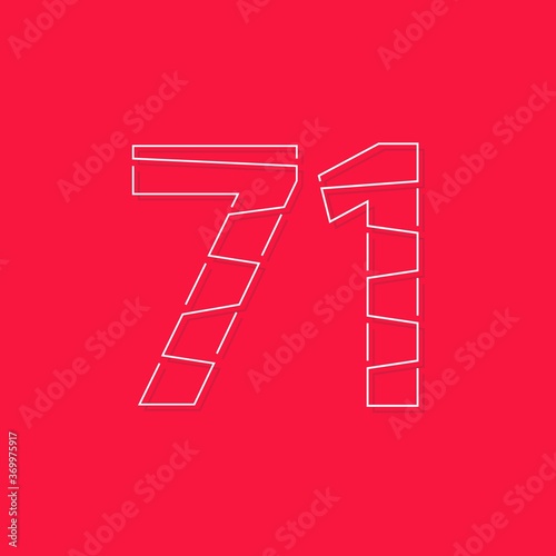 71 number, linear stroke font. Modern trendy, creative style design. For logo, brand label, design elements, corporate identity, application and more. İsolated vector illustration