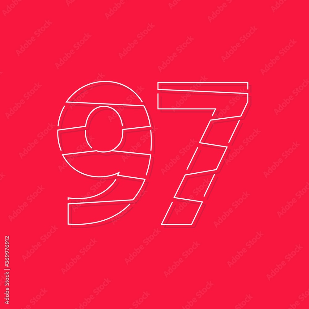 97 number, linear stroke font. Modern trendy, creative style design. For logo, brand label, design elements, corporate identity, application and more. İsolated vector illustration 97 number, linear stroke font. Modern trendy, creative style design. For logo, brand label, design elements, corporate identity, application and more. İsolated vector illustration