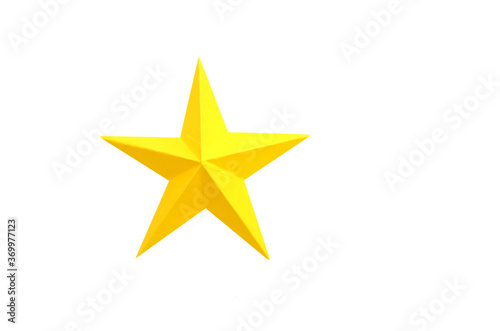 A yellow paper origami star isolated white