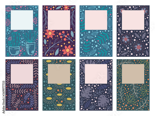 Cover design with floral pattern. Hand drawn creative flowers. Colorful artistic background with blossom. It can be used for invitation, card, cover book, notebook. Vector illustration