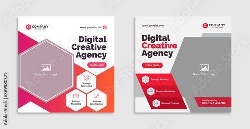 Professional & modern corporate social media post template design. Set of editable square banner template. Vector illustration for web & internet ads. Promotional web banner for corporate business.