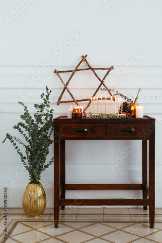 Hanukkah menorah at home. photo