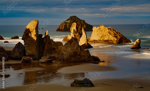 Morning light on Sea stacks and face rock on Bandon beach on the southern Oregon coast.