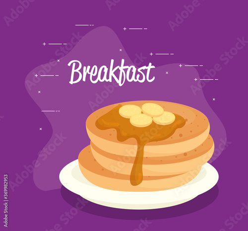 breakfast poster, pancakes with syrup vector illustration design