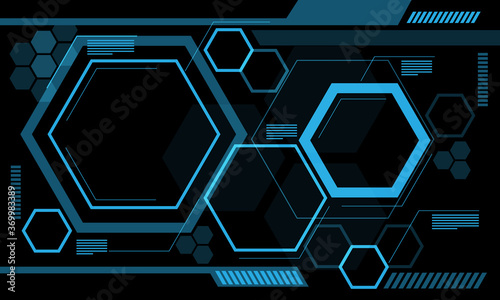 Abstract monitor blue line hexagon technology futuristic data on black design modern background vector illustration.