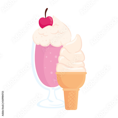 delicious cup of milkshake and ice cream on white background vector illustration design