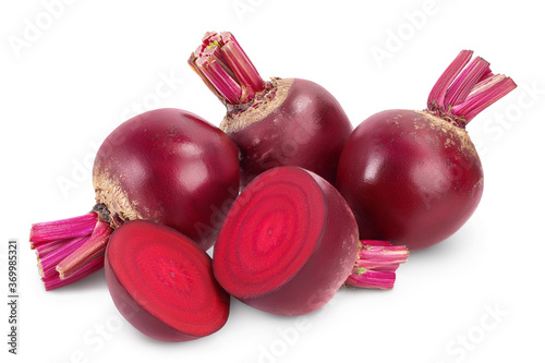 beetroot with half and slice isolated on white background with clipping path and full depth of field