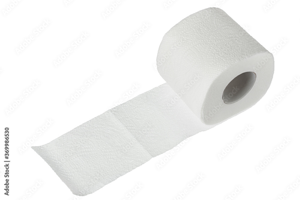 Fototapeta premium Roll of toilet paper or tissue isolated on white background with clipping path and full depth of field.