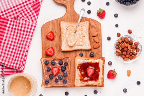 cooking peanut butter and jelly sandwich. view from above photo