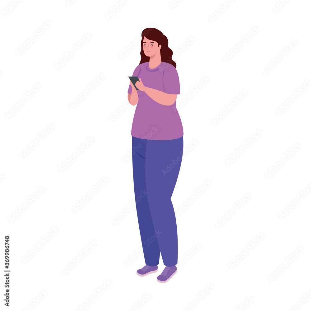 woman using smartphone, social media and communication technology concept vector illustration design woman using smartphone, social media and communication technology concept vector illustration design