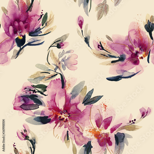 Wallpaper Mural Peonies Seamless Pattern. Watercolor Background. Hand Painted Illustration. Torontodigital.ca