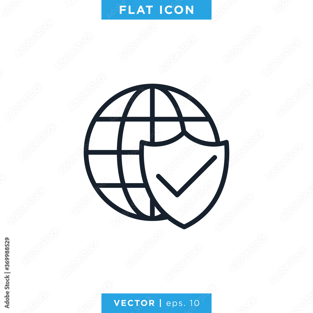 Internet Protection Icon Vector Design Template. Globe and Shield Symbol. Editable Stroke. Internet Protection Icon Vector Design Template. Globe and Shield Symbol. Editable Stroke.