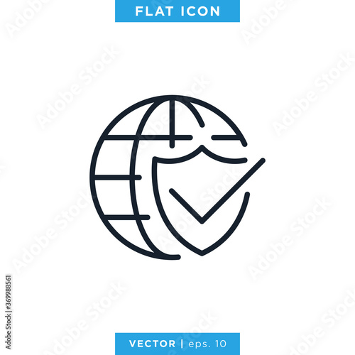 Internet Protection Icon Vector Design Template. Globe and Shield Symbol. Editable Stroke.