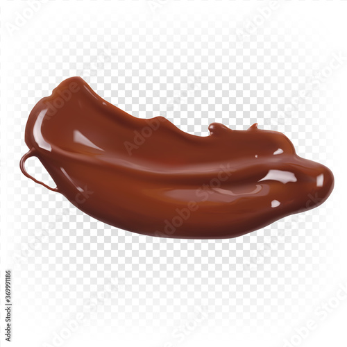 Realistic vector blot of liquid chocolate in top view. Chocolate decor, ganache, melted liquid milk and dark chocolate. The illustration is isolated on a white background.