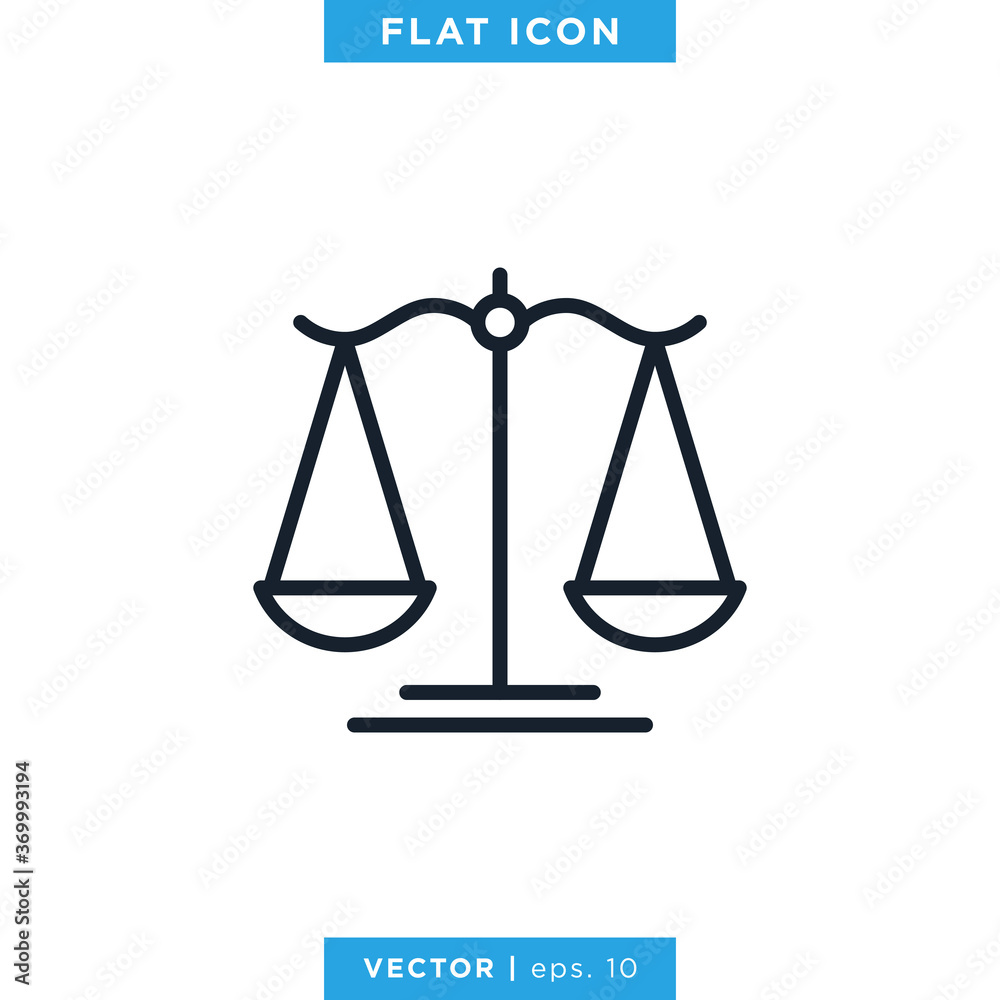 Scale of justice icon vector design template. Editable stroke.