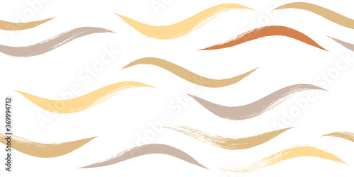 Seamless Wave Pattern, Hand drawn autumn sea modern vector background. Wavy beach brush stroke, curly grunge paint lines, fall watercolor illustration