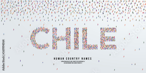 Human country name Chile. large group of people form to create country name Chile. vector illustration.