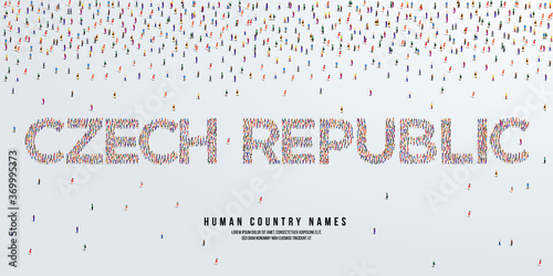 Human country name Czech republic. large group of people form to create country name Czech republic. vector illustration.