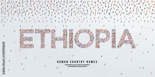Human country name Ethiopia. large group of people form to create country name Ethiopia. vector illustration.