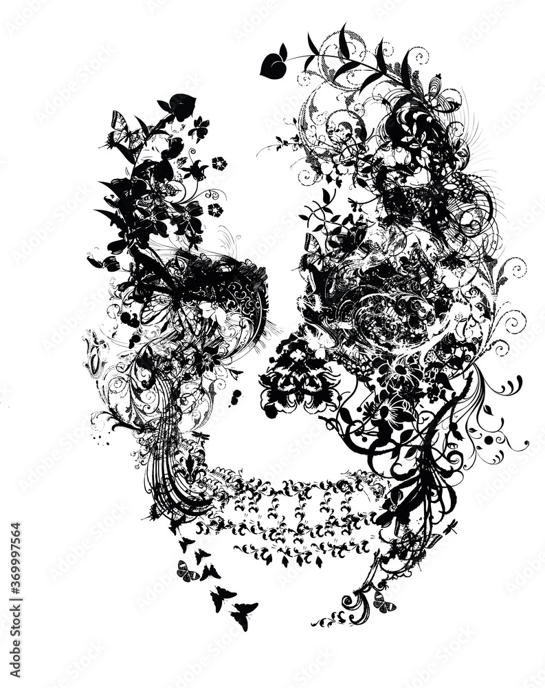 Obraz premium Black and white skull tattoo print design