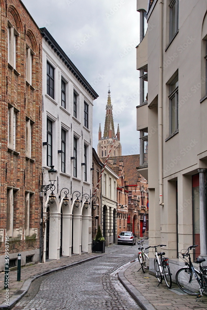A beautiful old street in the historic centre of the city with typical buildings