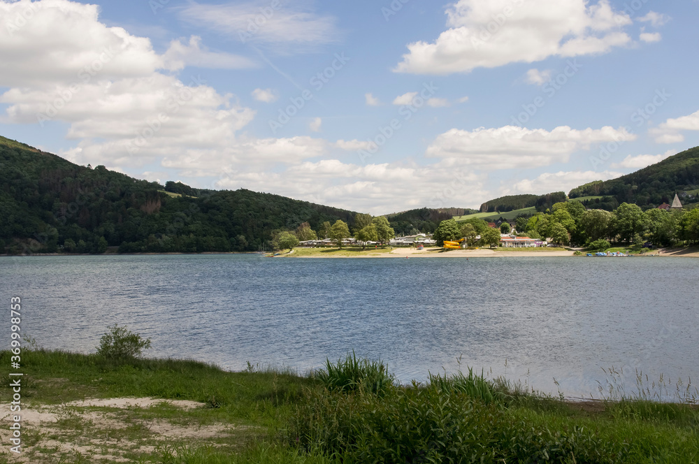 Beautiful landscape . Lake. Mountainous throw.