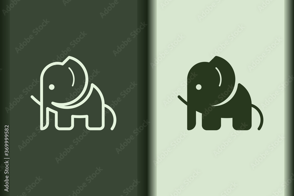 Vector of elephant logo design linear and silhouette icon minimal style ...