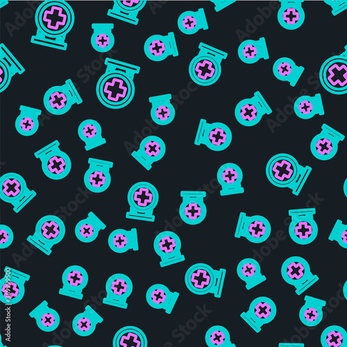 Line Hospital signboard icon isolated seamless pattern on black background. Colorful outline concept. Vector Illustration.