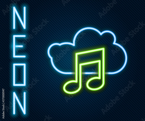 Glowing neon line Music streaming service icon isolated on black background. Sound cloud computing, online media streaming, song, audio wave. Colorful outline concept. Vector Illustration.