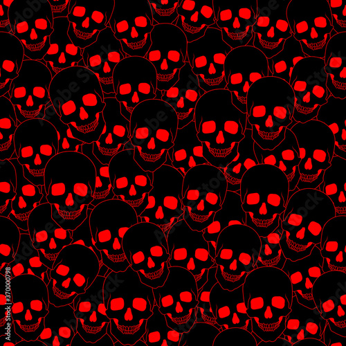Human smiling, grinning skulls. Seamless ornament, pattern, background and template. Vector square