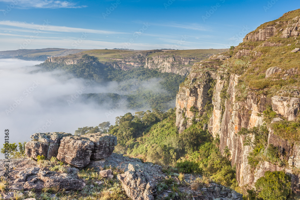 Dawn with fog at Guartela Canyon - sixth largest canyon in the world in length - Tibagi/ Parana - Brazil