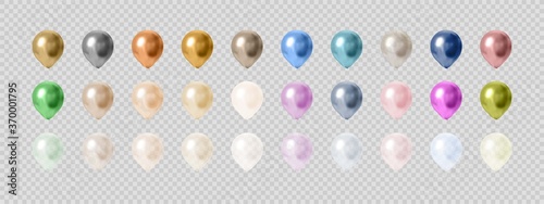 Set of colorful balloons isolated on transparent background. Vector illustration