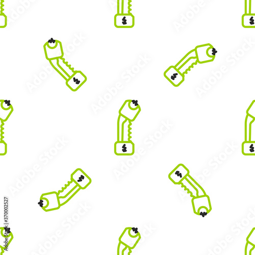 Line Police electric shocker icon isolated seamless pattern on white background. Shocker for protection. Taser is an electric weapon. Vector Illustration.
