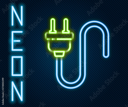 Glowing neon line Electric plug icon isolated on black background. Concept of connection and disconnection of the electricity. Colorful outline concept. Vector Illustration.