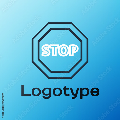 Line Stop sign icon isolated on blue background. Traffic regulatory warning stop symbol. Colorful outline concept. Vector Illustration.