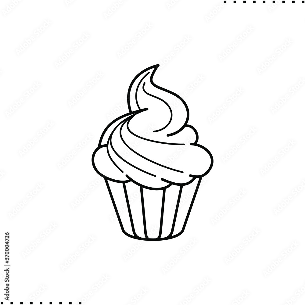 Cupcake and cream vector icon in outlines Cupcake and cream vector icon in outlines