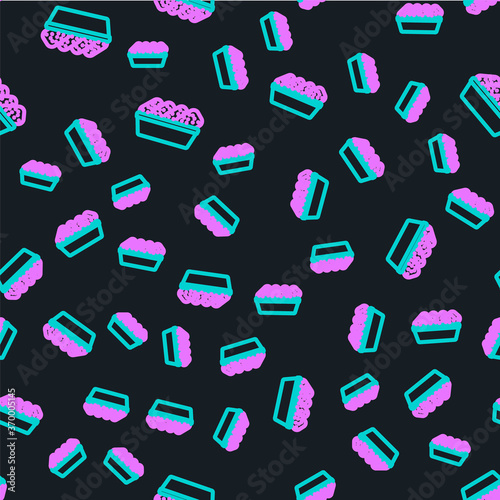 Line Chicken nuggets in box icon isolated seamless pattern on black background. Vector Illustration.