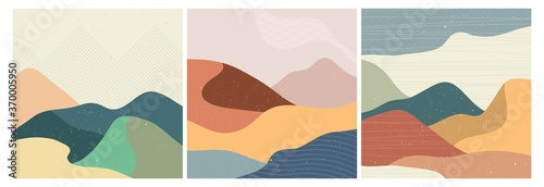 Abstract nature, sea, sky and mountain landscape. Geometric landscape background in asian japanese style. vector illustration
