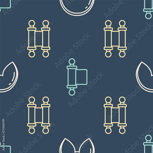 Set line Chinese fortune cookie, Decree, paper, parchment, scroll and Decree, paper, parchment, scroll on seamless pattern. Vector Illustration.