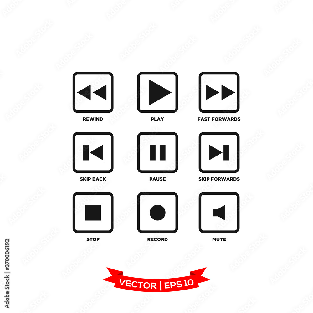 media player icon, player icon, symbol set, flat design best media player illustration media player icon, player icon, symbol set, flat design best media player illustration