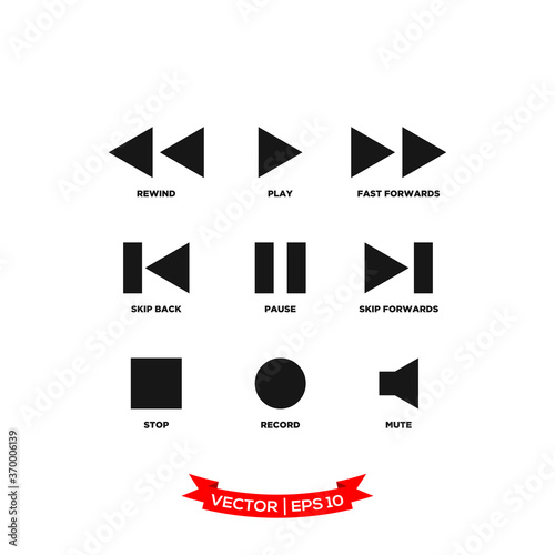 media player icon, player icon, symbol set, flat design best media player illustration