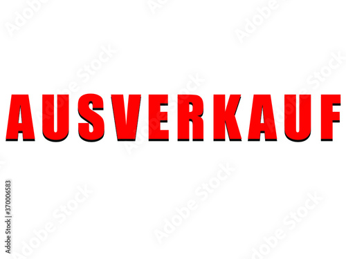 Sell out lettering in german. Red typography with dark shadow isolated on white. Sale banner, web background, flyer, print. Simple and modern. Retro style. Stock vector illustration. 