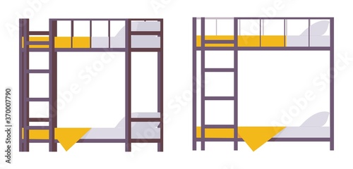 Set vector flat bunk bed for hostels hotels or small apartments.