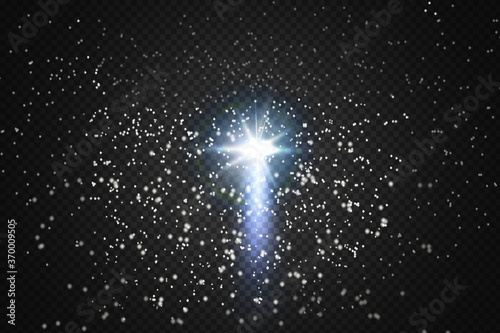 Front glowing beams of the motorcycle or car.Realistic blue rays round transport headlights in smoke,  fog or dust.I.Isolated on black background.