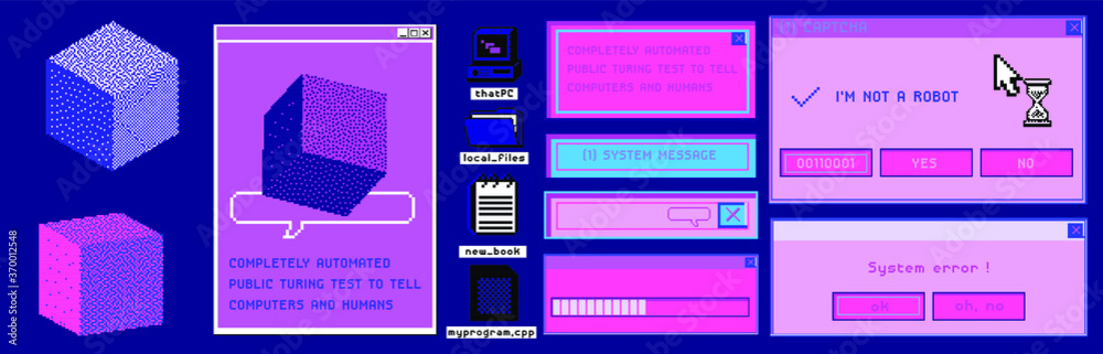 Old user interface windows, retro message box with buttons. Vaporwave and retrowave style elements. - obrazy, fototapety, plakaty 