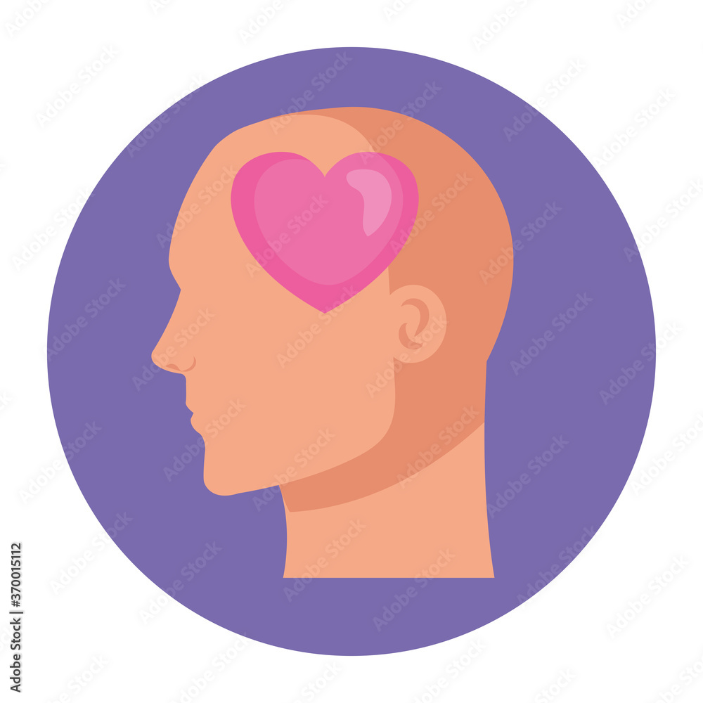 silhouette of head human profile with heart, on white background vector illustration design