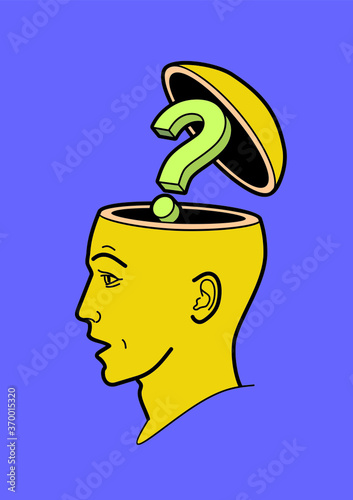 Human head.  A man's brain is open. Abstract form of an open human head. Profile man. Profile man. The question is in my head. Problem of choice. Human brain. Psychology of thinking.